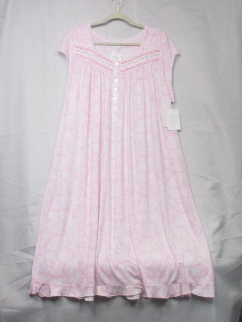 NWT $74 Eileen West Pink Floral SILKY Modal Long Waltz Nightgown Cap Sleeve 1X